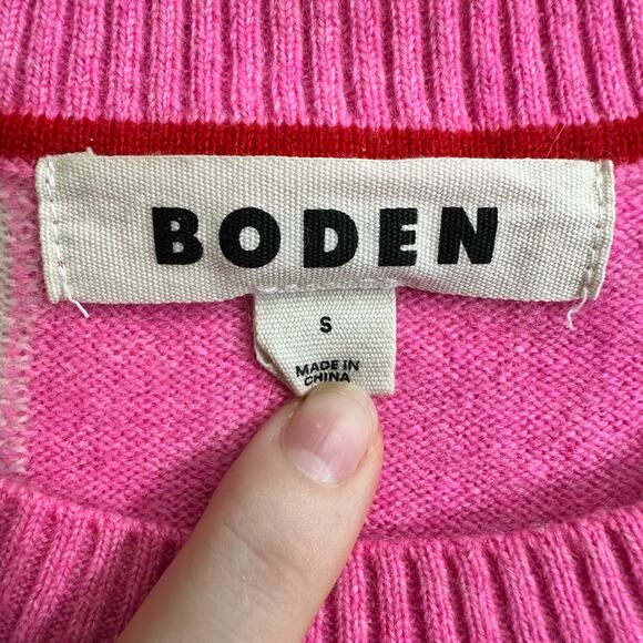 Boden 100% Cashmere Crewneck Sweater Red Pink Union Jack British UK Flag Small - Picture 5 of 6